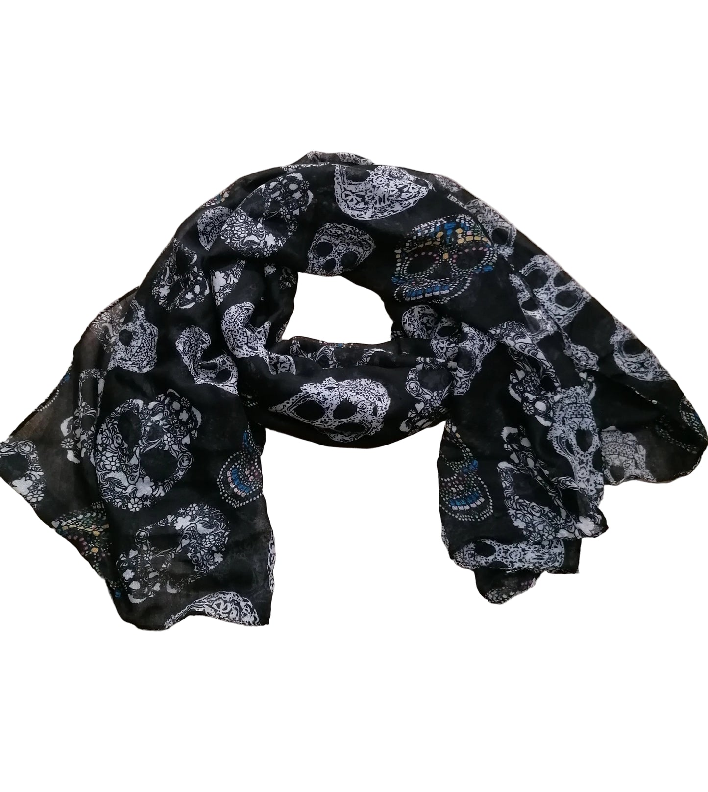 Schal Totenköpfe schwarz/weiß, Polyester