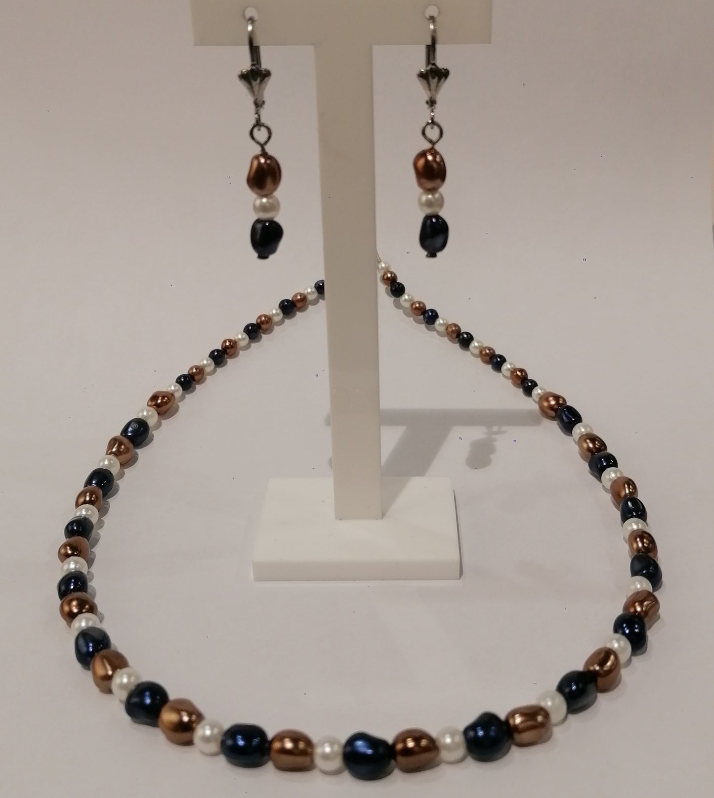 Schmuckset Halskette + Ohrringe Süßwasserperle