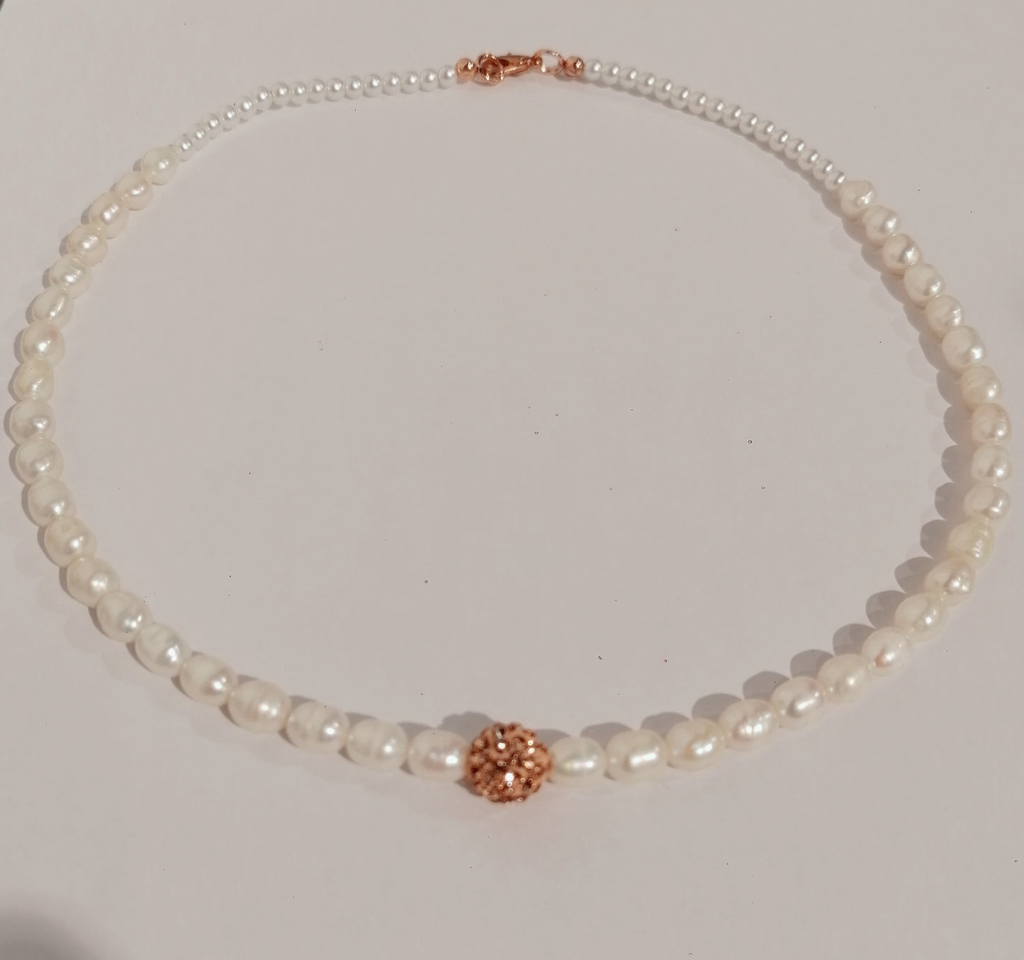 Halskette Süßwasserperle, Kugel Zirkonia rosegold