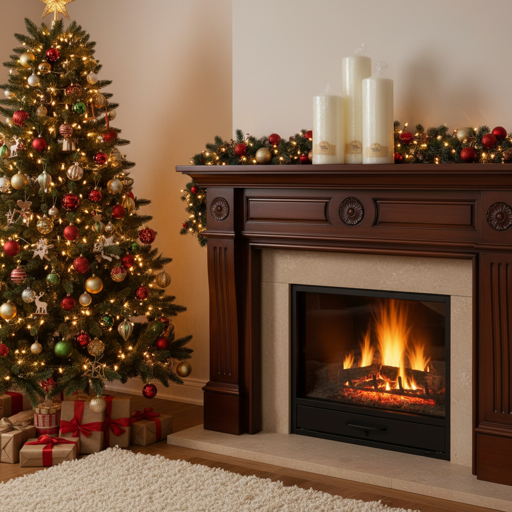 Kaminkerzen 3er-Set creme 100mm Durchmesser (Höhe 250mm/300mm/400mm)