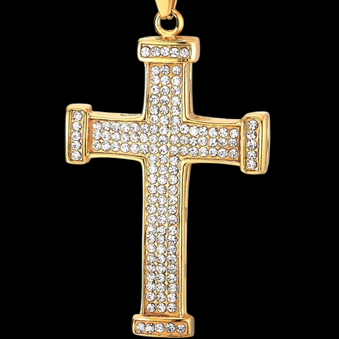 Halskette Edelstahl Kreuz mit Zirkonia Kugelkette 75cm