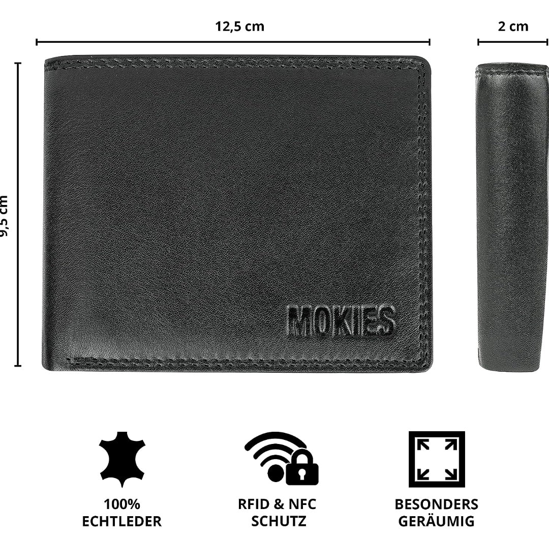 Geldbörse Querformat, Echt Leder schwarz, RFID-Schutz