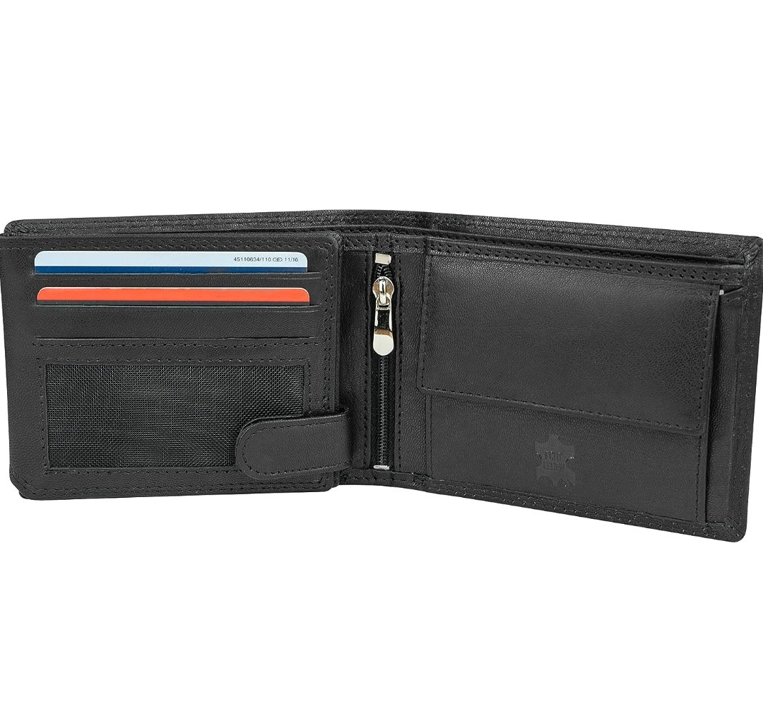 Geldbörse Querformat, Echt Leder schwarz, RFID-Schutz