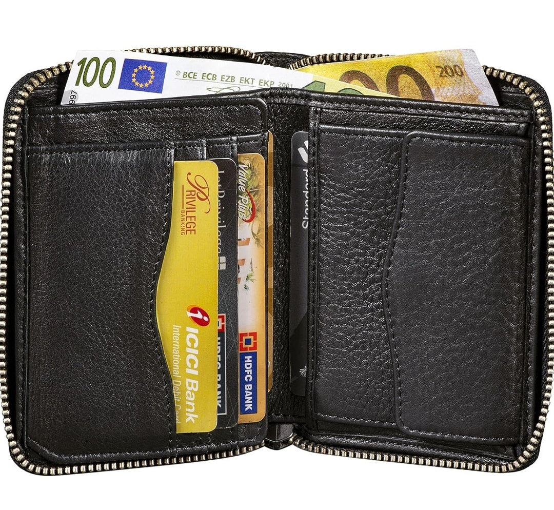 Geldbörse Hochformat, Echt Leder schwarz, RFID-Schutz