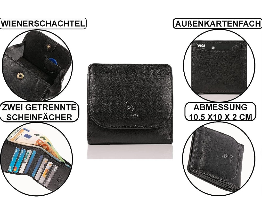 Geldbörse klein, Echt Leder schwarz, RFID-Schutz