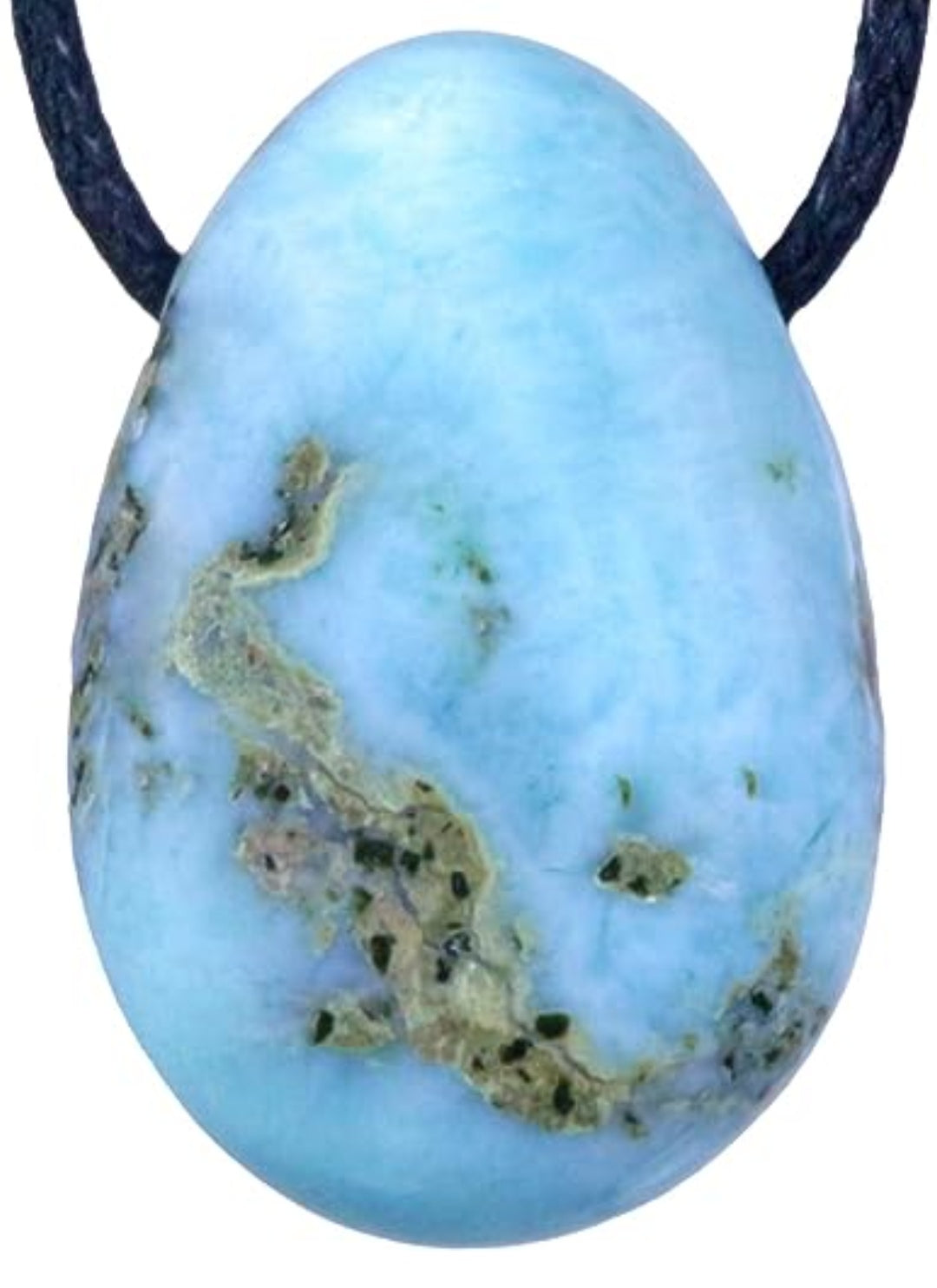 Halskette Larimar-Tropfen mit Baumwollband