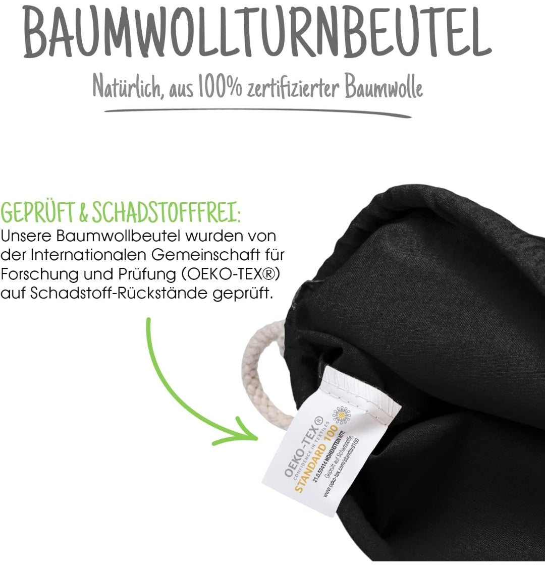 Turnbeutel Baumwolle schwarz 38x42cm