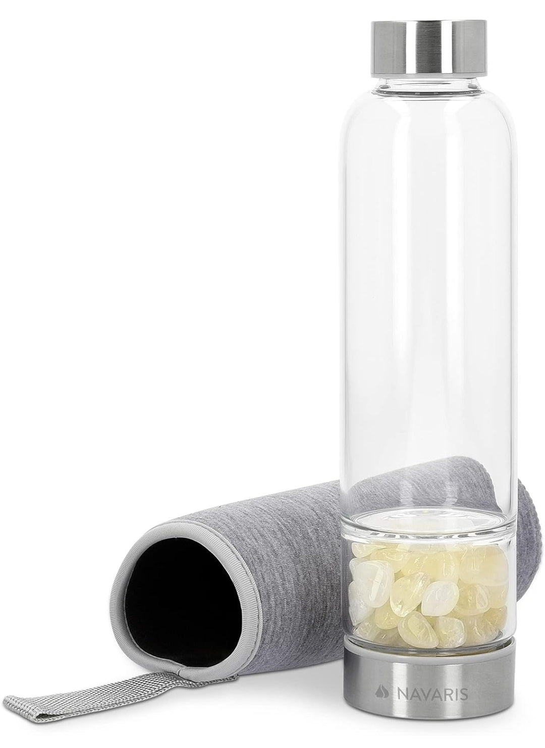 Wasserflasche mit Mineralsteinen und Neoprenhülle in Geschenkkarton, 420ml, 28x6,2cm