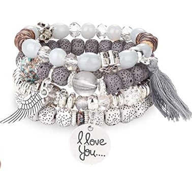 Armband Set Bohemian mit Perlen und Anhänger