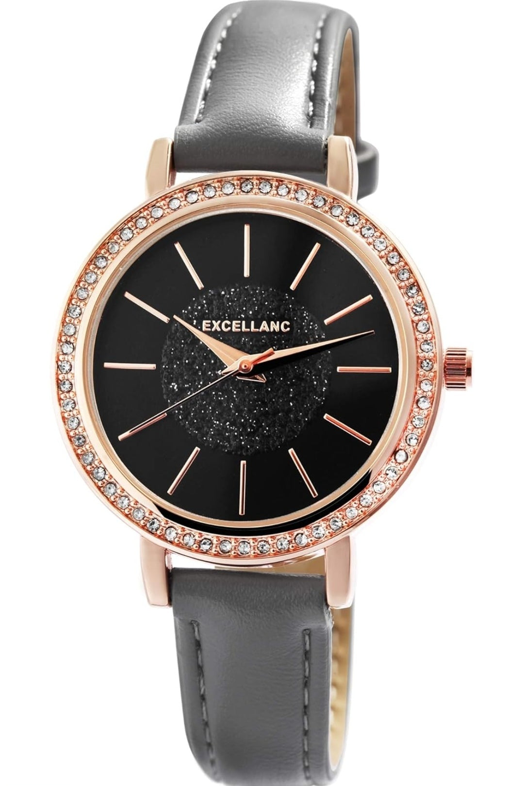 Uhr Lederimitat Rosegold Strass-Steine