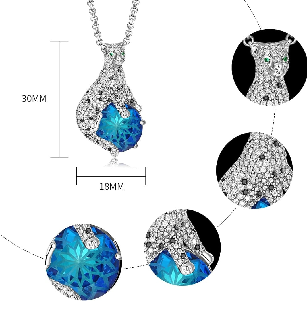 Halskette Leopard, Echt Silber, Zirkonia blau