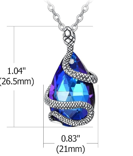 Halskette Schlange auf blauen Kristall, Echt Silber