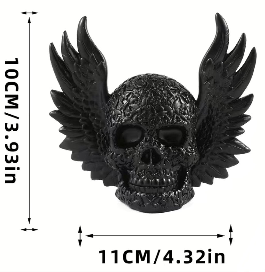 Deko Totenkopf mit Flügel, Kunstharz schwarz