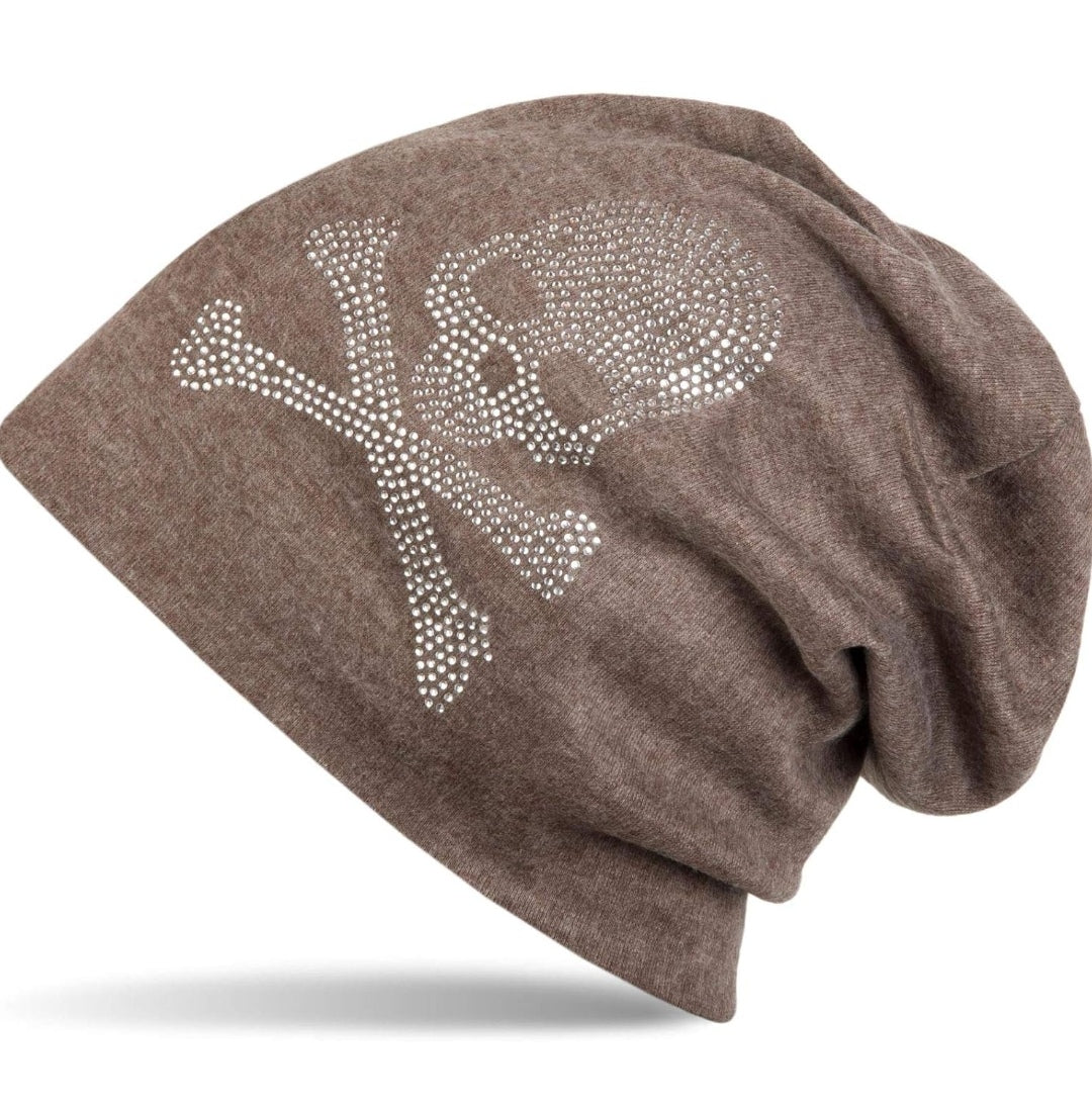 Haube Beanie Totenkopf, Strass-Steine