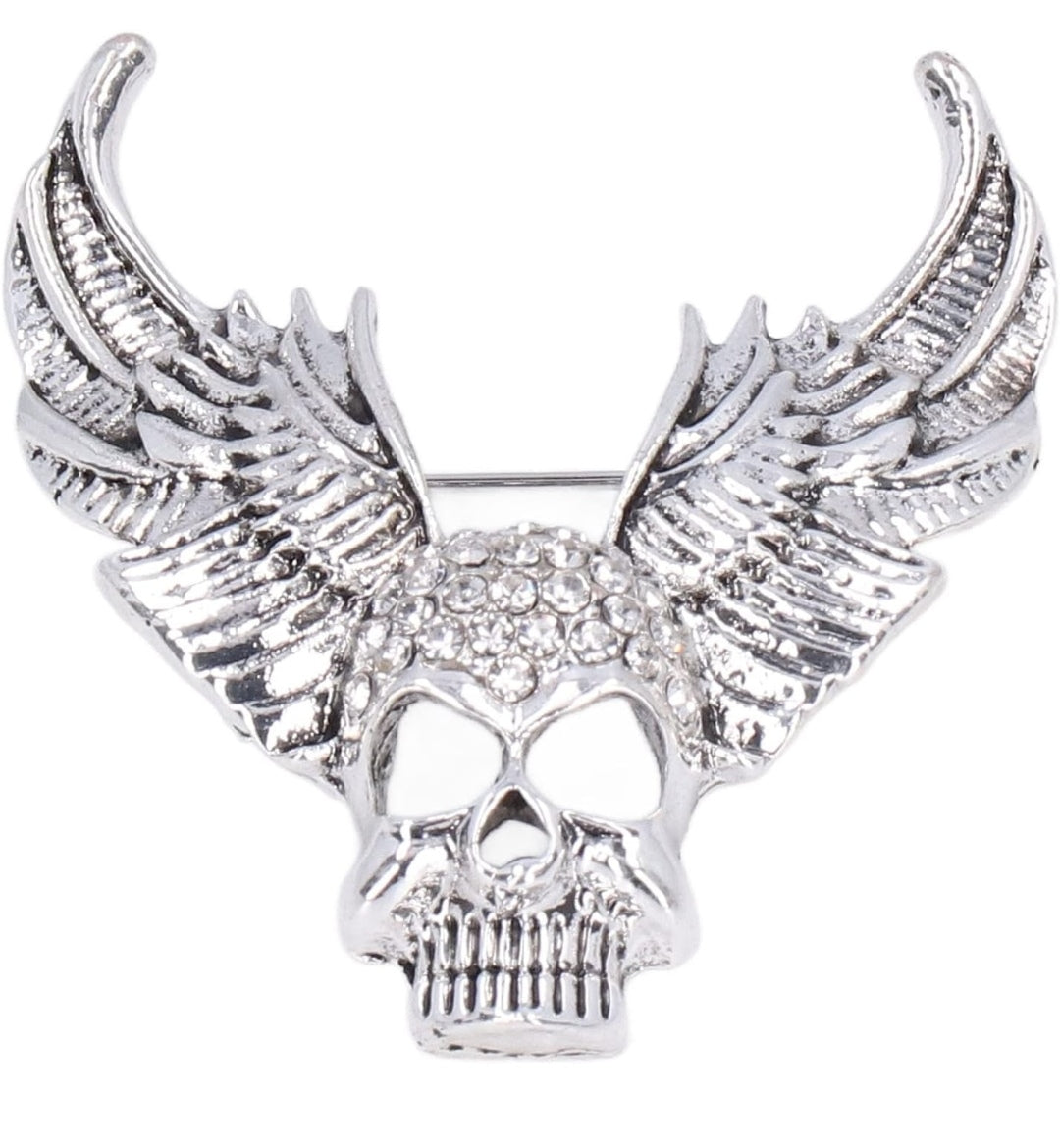 Brosche Totenkopf mit Flügel, Zirkonia