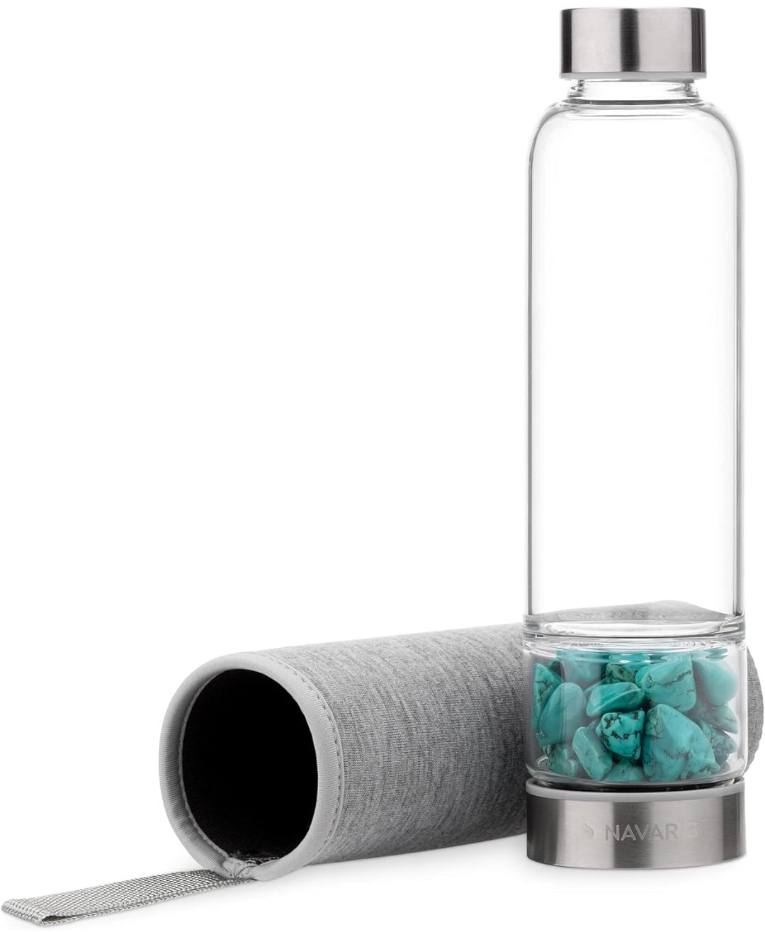 Wasserflasche mit Mineralsteinen und Neoprenhülle in Geschenkkarton, 420ml, 28x6,2cm