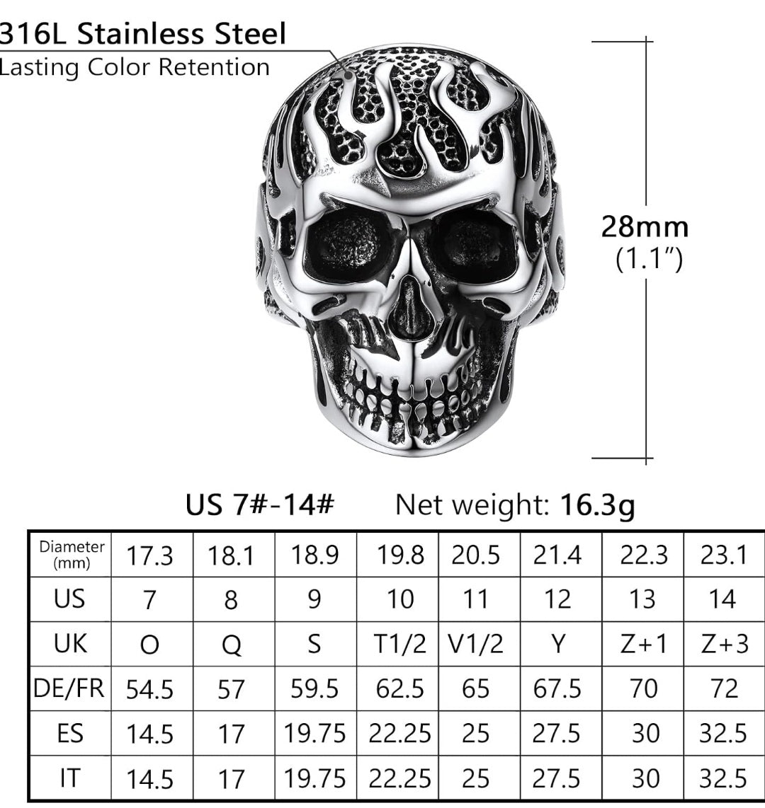 Ring Totenkopf Flamme Edelstahl