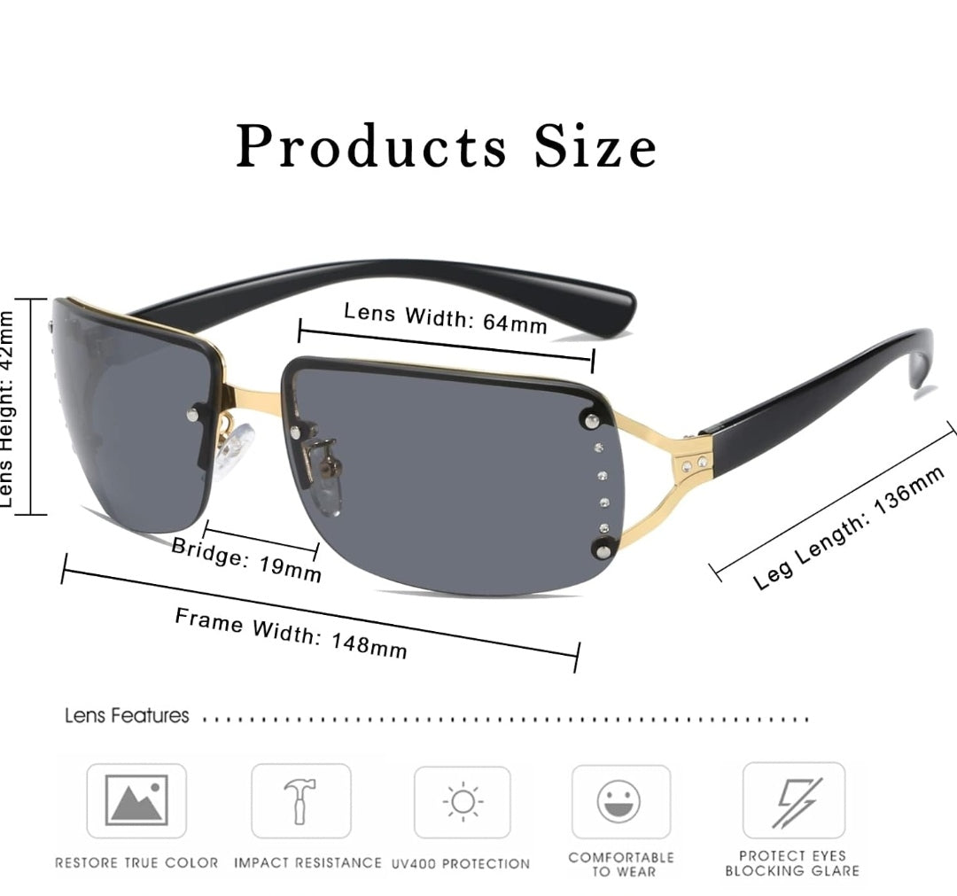 Sonnenbrille rechteckig, randlos, Zirkonia, UV400