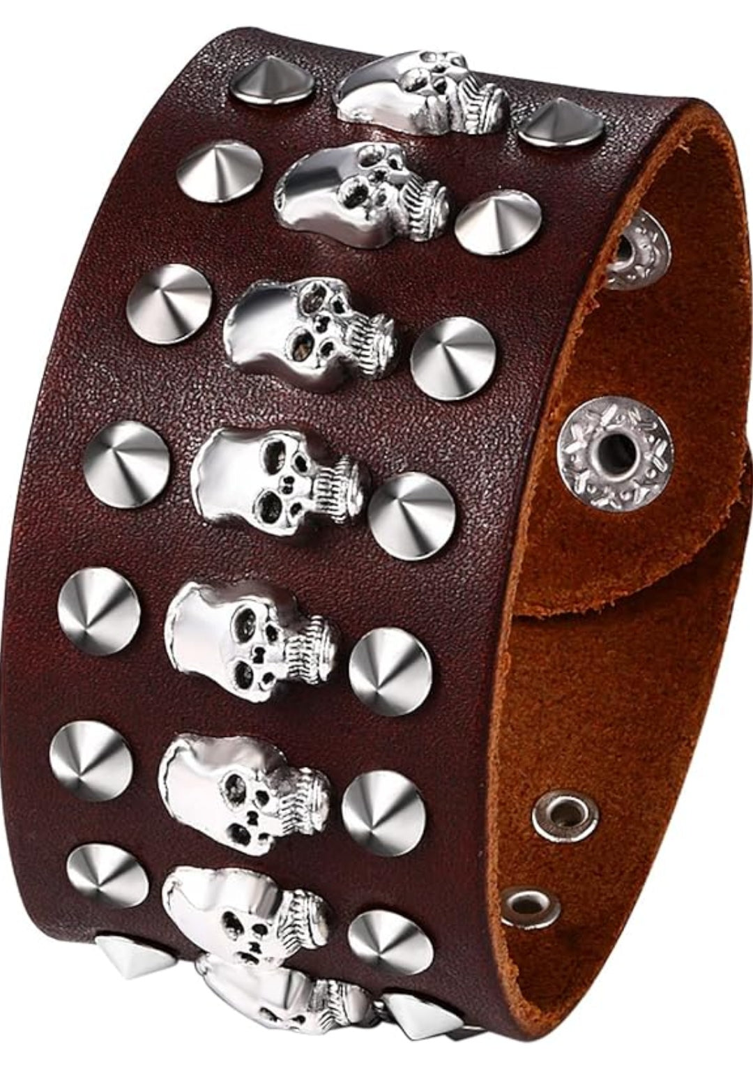 Armband Totenköpfe, Leder, Nieten