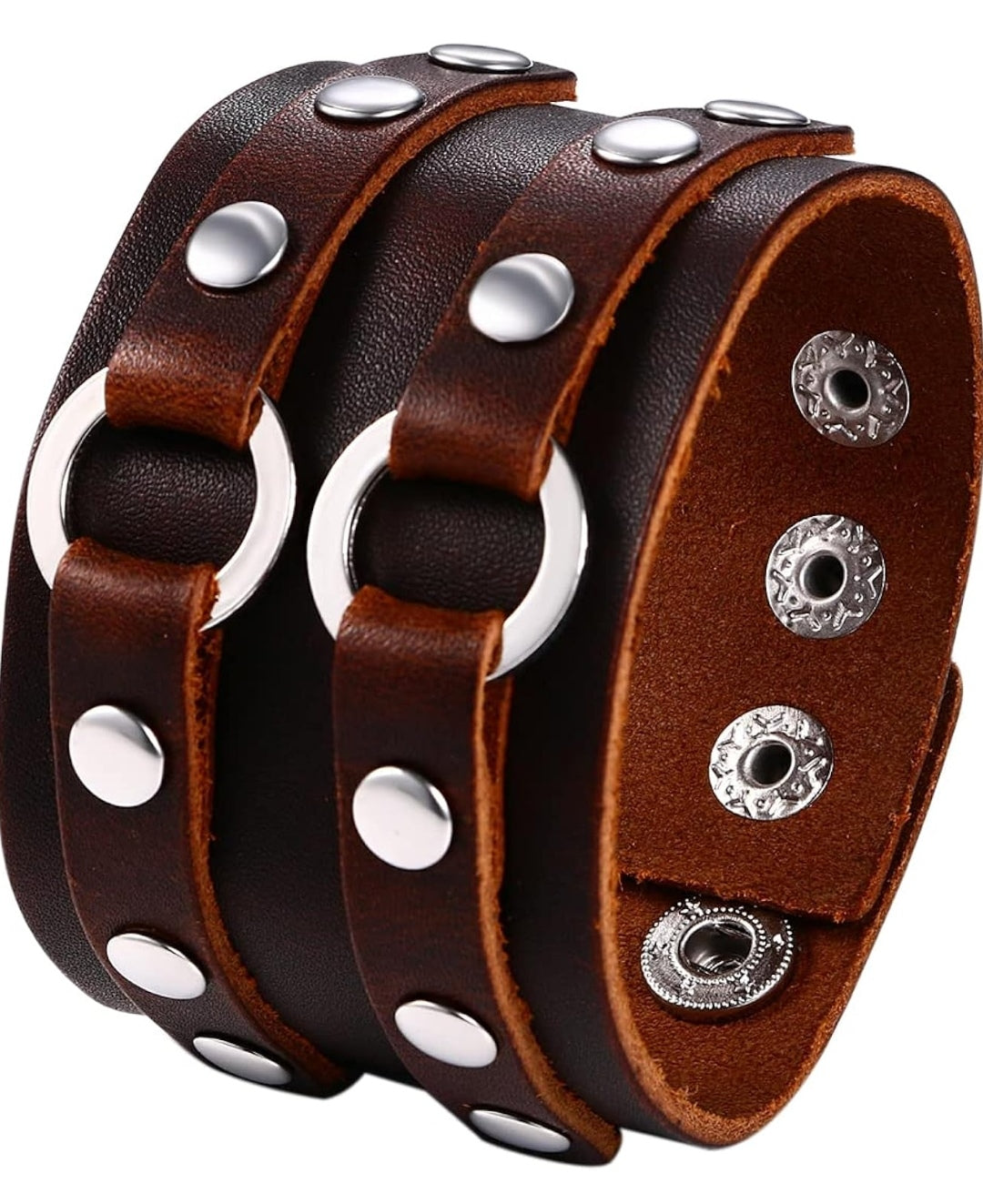 Armband Leder, Nieten, Ringe Edelstahl