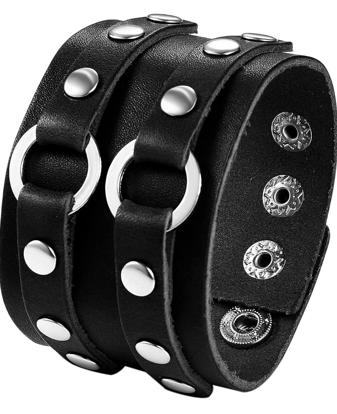 Armband Leder, Nieten, Ringe Edelstahl