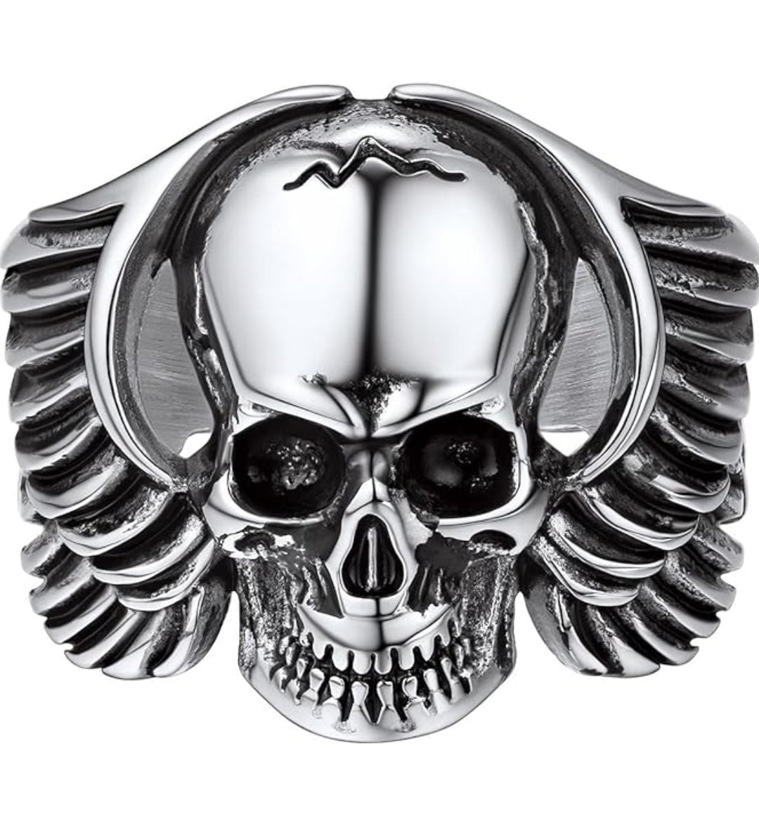 Ring Totenkopf Flügel Edelstahl