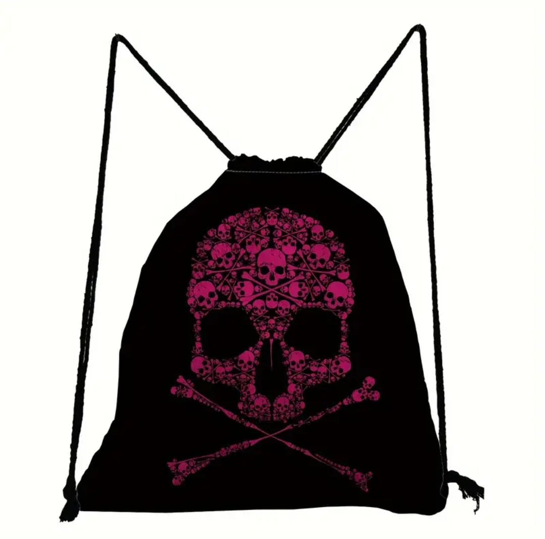 Turnbeutel Totenkopf mit Kordel, Polyester, 34x40cm