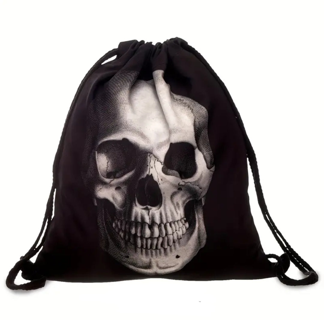 Turnbeutel Totenkopf mit Kordel, Polyester, 34x40cm