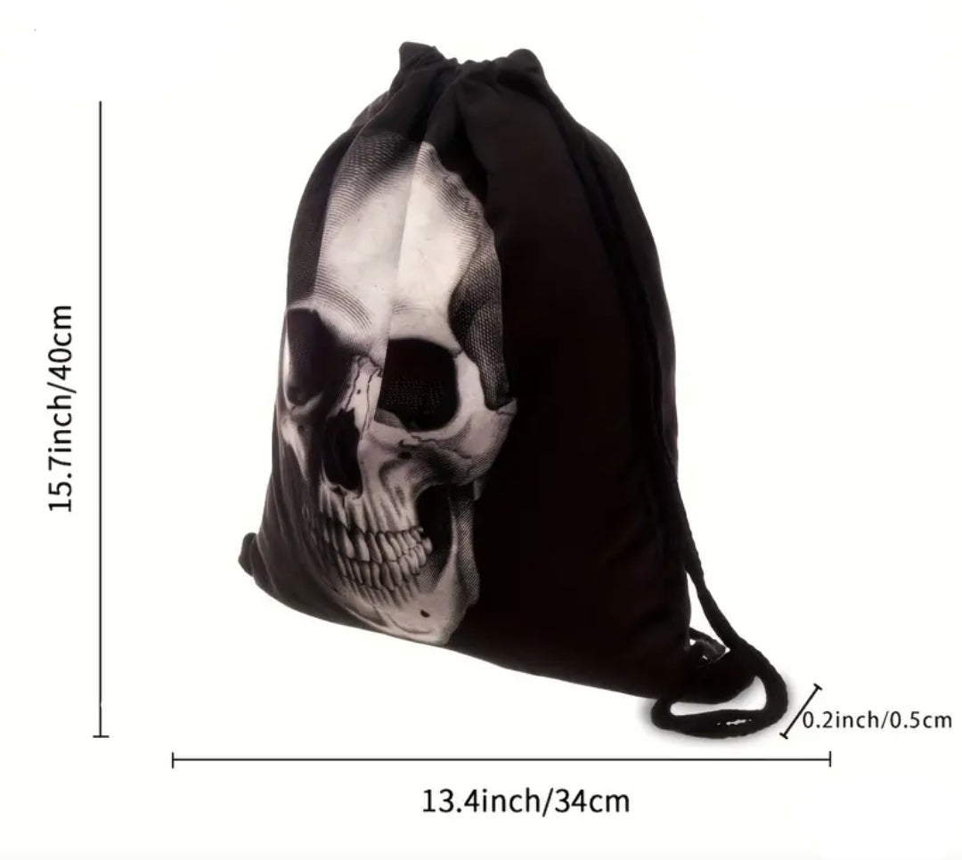Turnbeutel Totenkopf mit Kordel, Polyester, 34x40cm