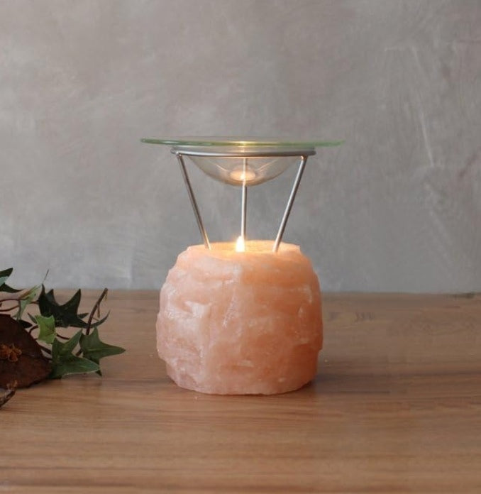 Aromalampe Himalayasalz, Salzkristall/Glas/Metallgestell, 9x14,5cm, ohne Teelicht