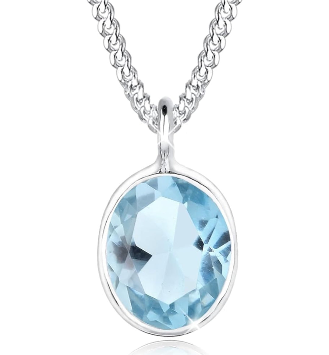Halskette Topas hellblau, Echt Silber, Kette 45cm, Anhänger 1,6cm