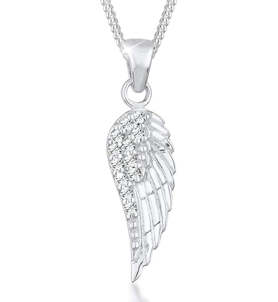 Halskette Flügel, Echt Silber, Zirkonia, Kette 45cm, Anhänger 2,6cm
