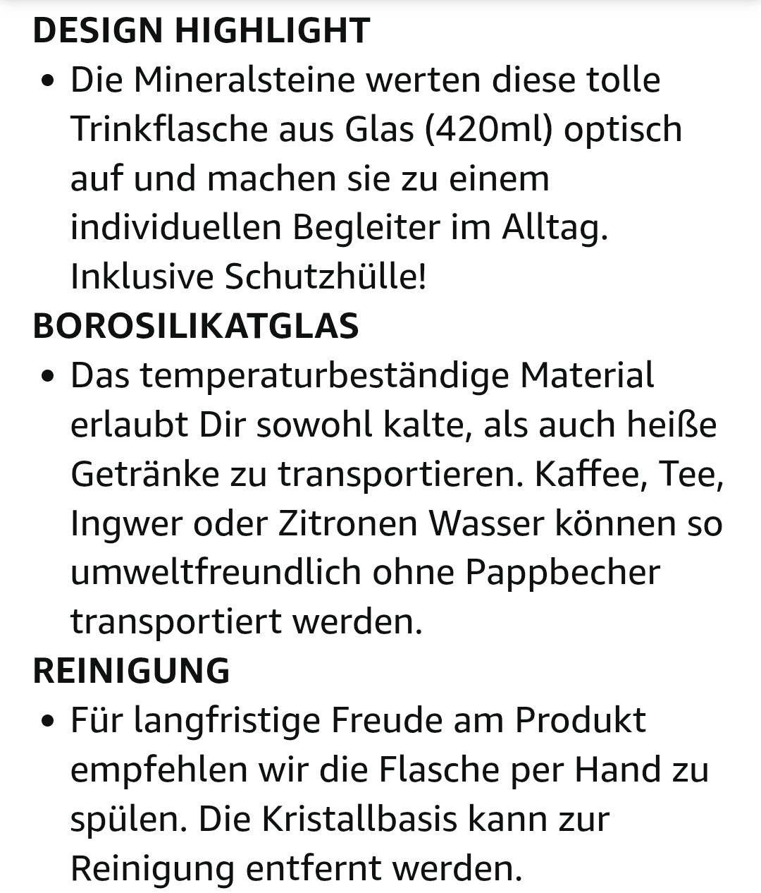 Wasserflasche mit Mineralsteinen und Neoprenhülle in Geschenkkarton, 420ml, 28x6,2cm