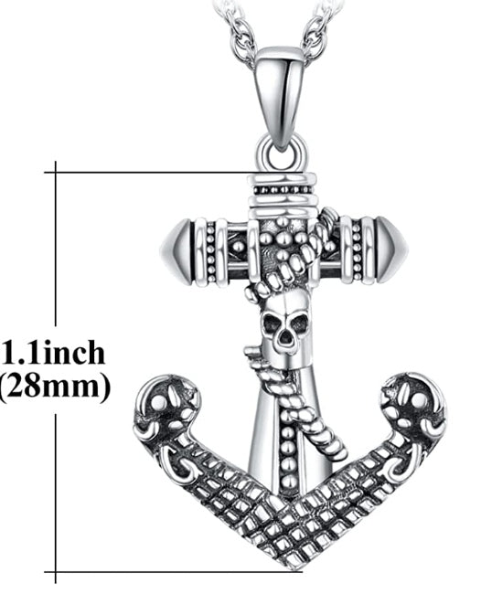Halskette Totenkopf auf Anker, Edelstahl