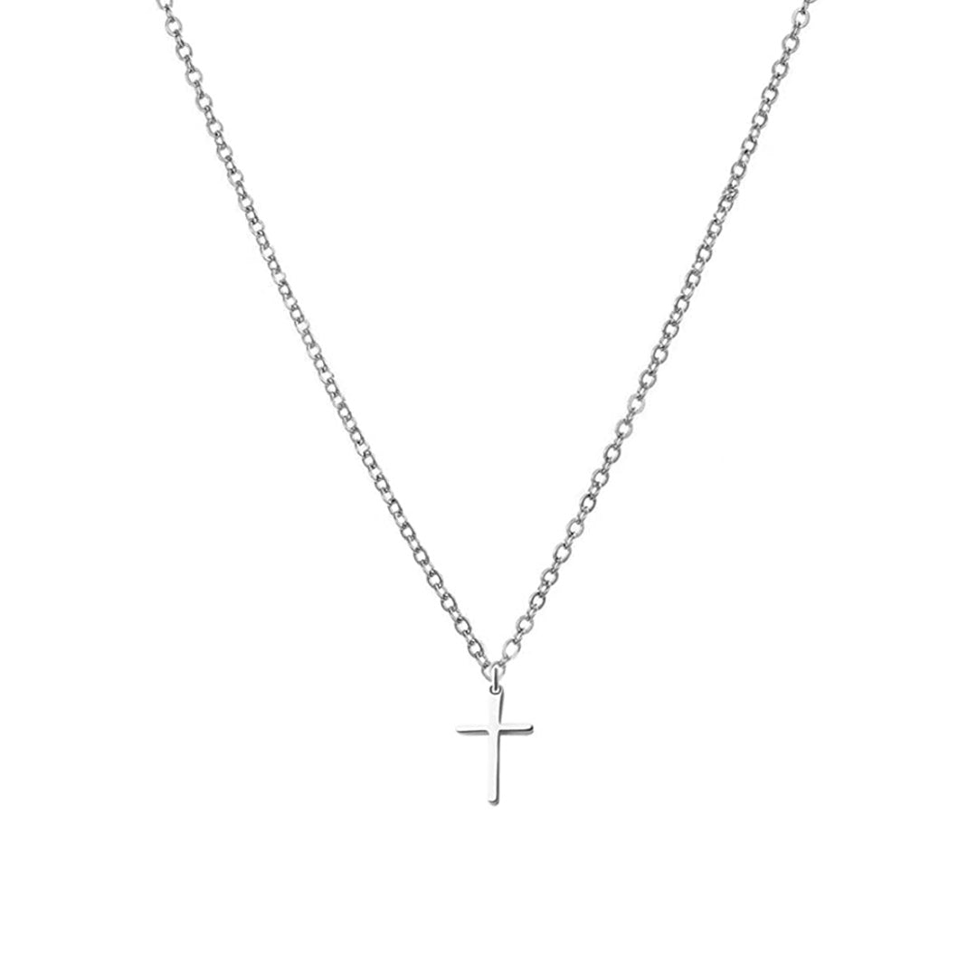 Halskette Kreuz, Edelstahl, Kette 45+5cm, Anhänger 15x10mm