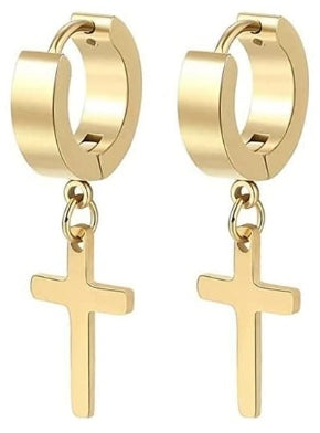 Ohrringe Creole mit Kreuz, Edelstahl