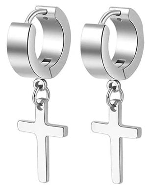 Ohrringe Creole mit Kreuz, Edelstahl