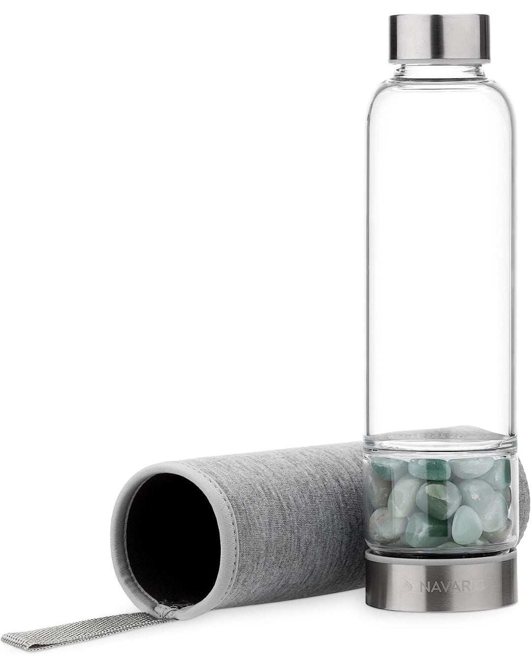 Wasserflasche mit Mineralsteinen und Neoprenhülle in Geschenkkarton, 420ml, 28x6,2cm
