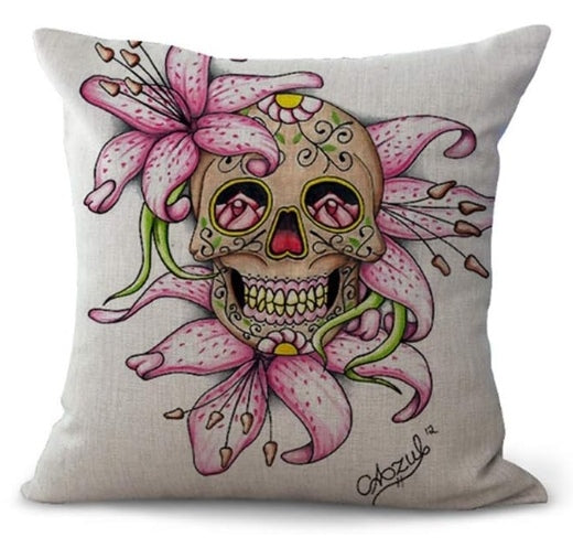 Polsterbezug Totenkopf, Baumwolle/Leinen, 45x45cm