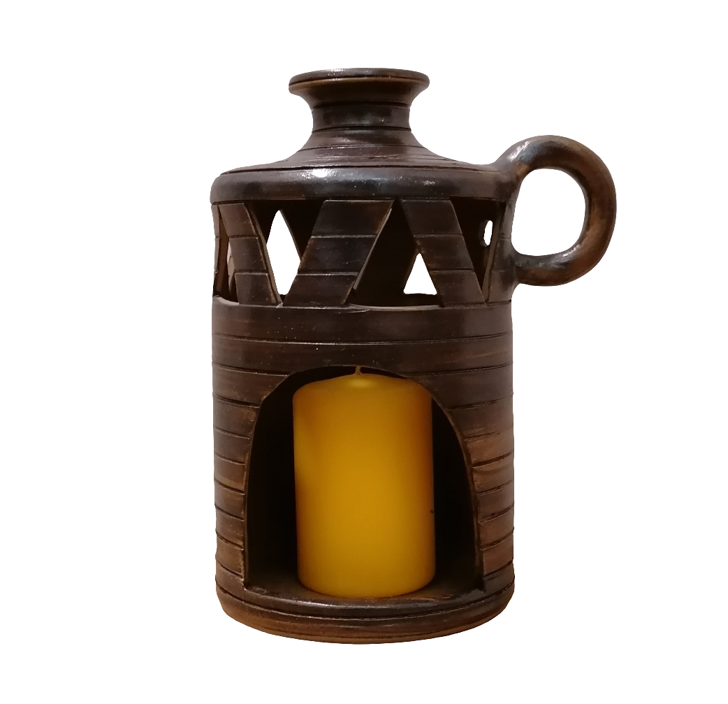 Kerzengefäß mit Stumpenkerze, Maurer Meisterkeramik, 20x13cm
