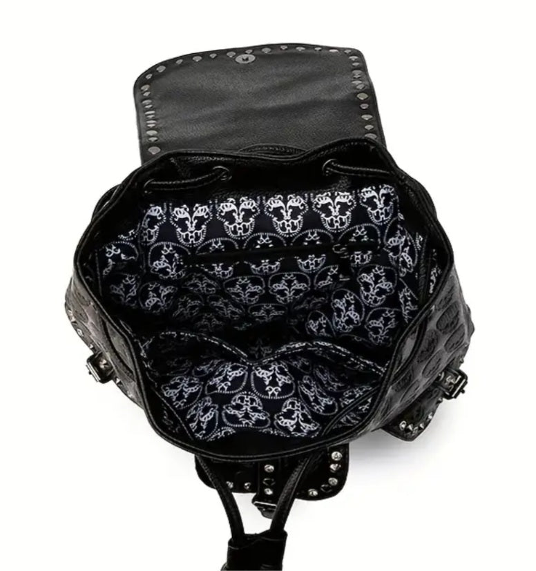 Rucksack Totenkopf, Polyester, Nieten, schwarz, 35x26x16cm