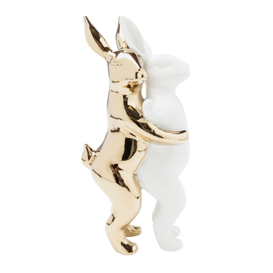 Deko Hasenpaar, Keramik glasiert, weiß/gold, 25x15x12cm