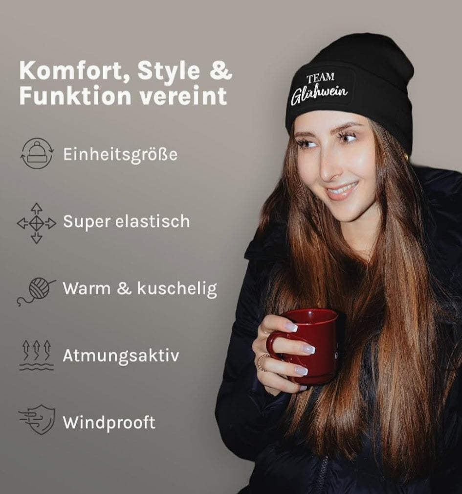 Haube Team Glühwein, Polyacryl, schwarz