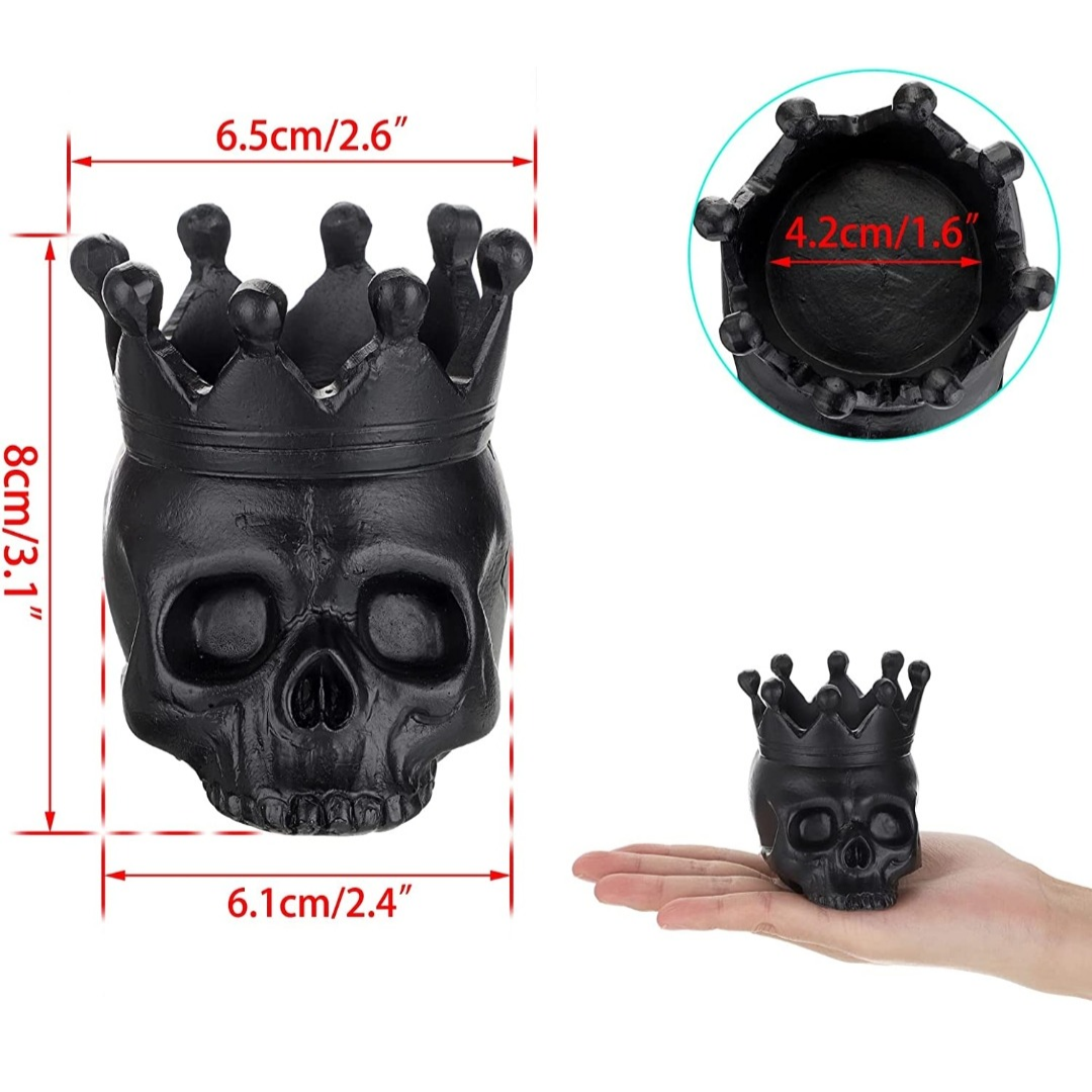 Teelichthalter-Set Totenkopf schwarz aus Kunstharz