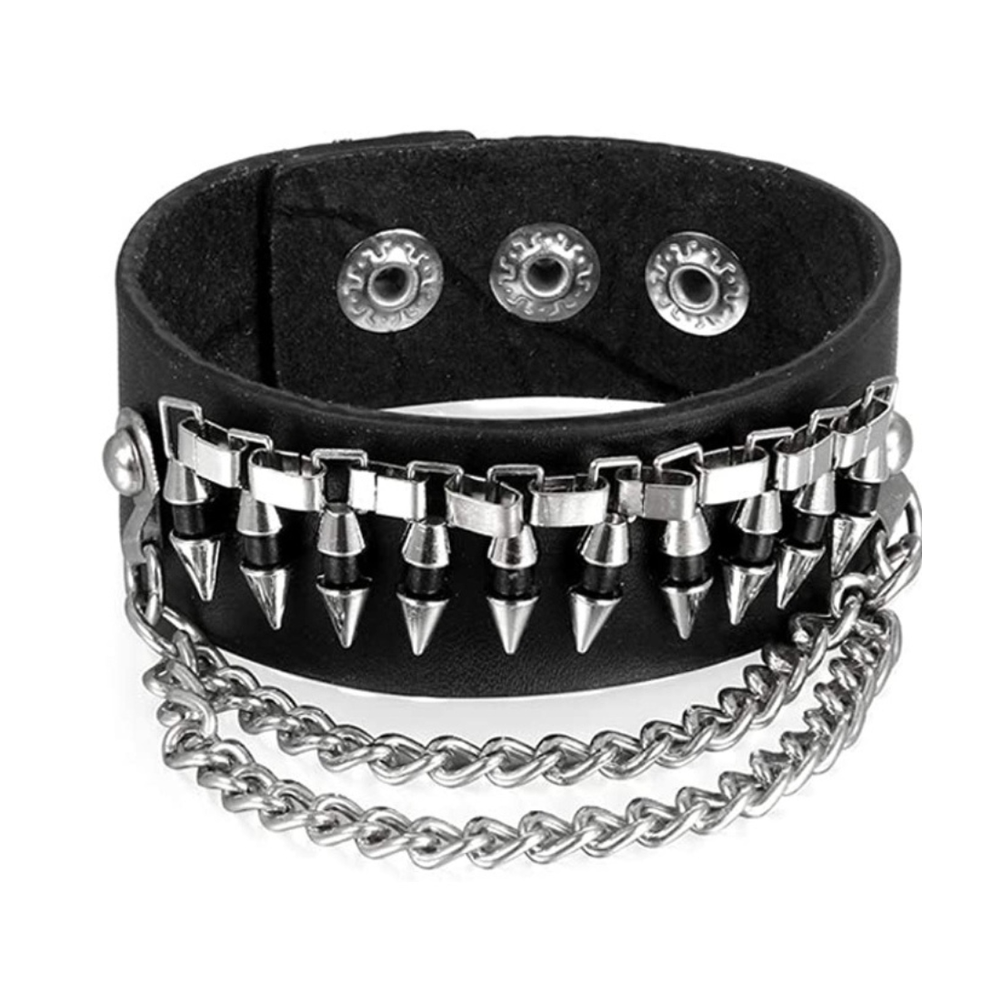 Armband PU-Leder Nieten Kette schwarz/silber