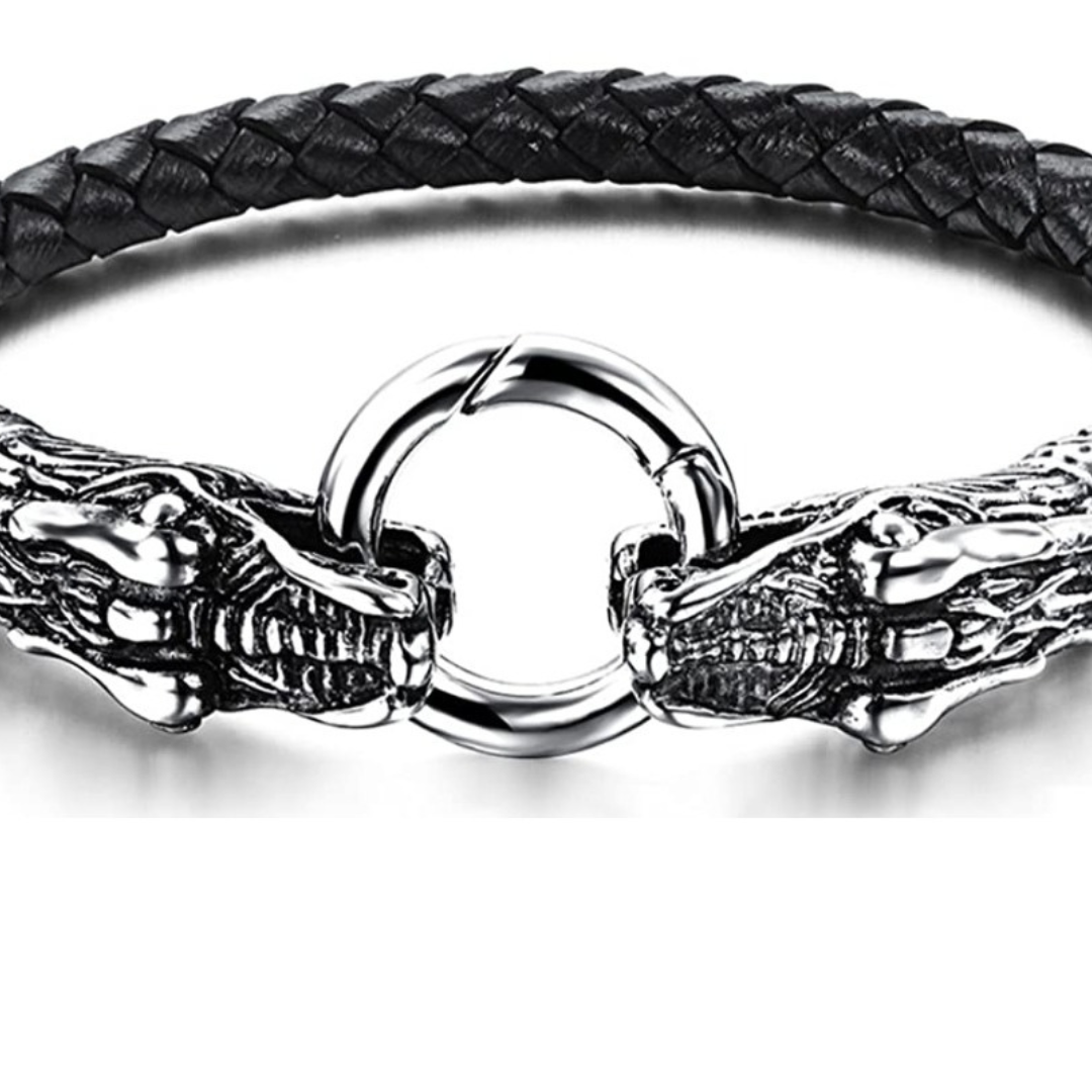 Armband Drachen, Edelstahl/Leder
