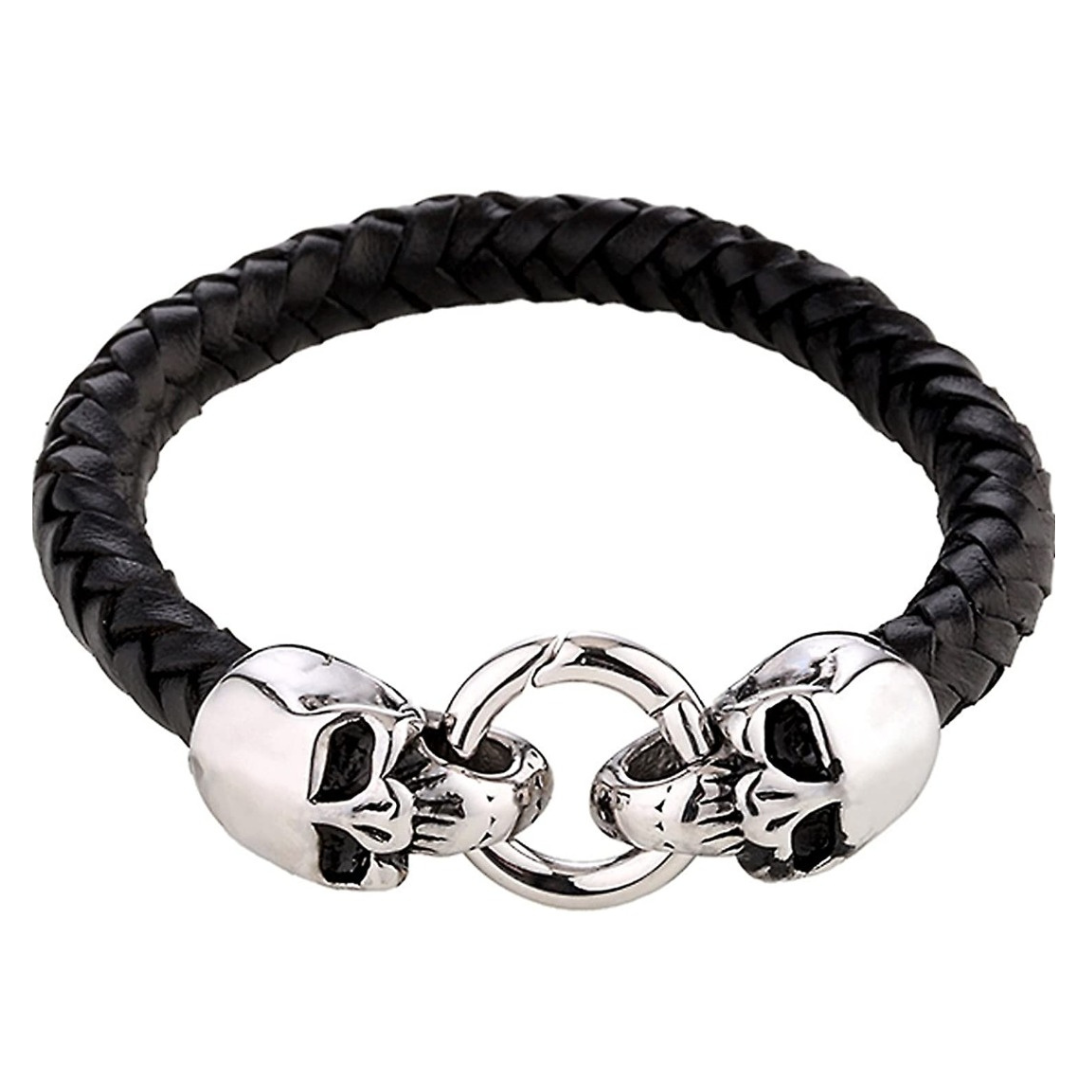 Armband Totenköpfe Edelstahl Leder