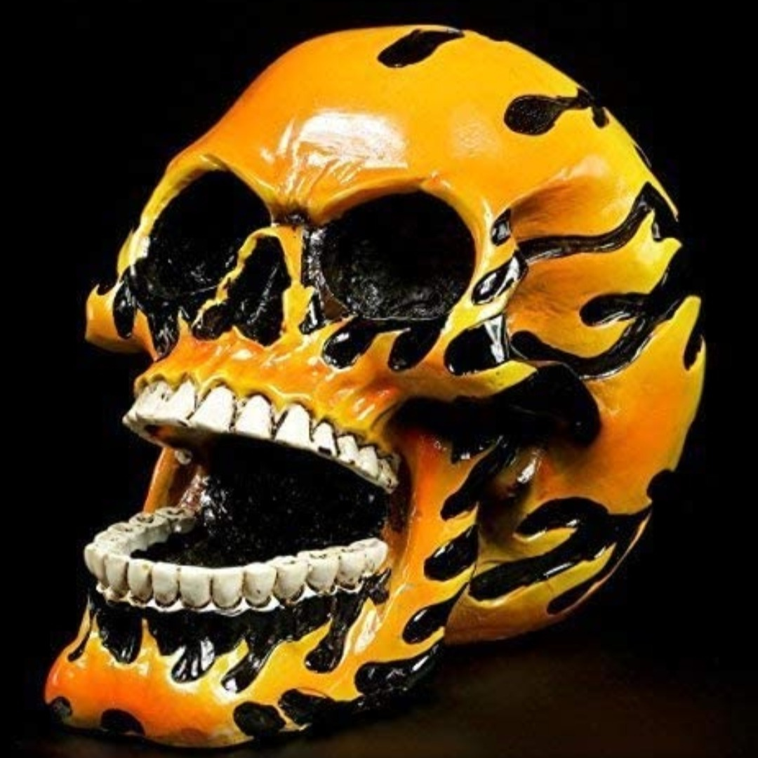 Deko Totenkopf Flammen, Kunstharz