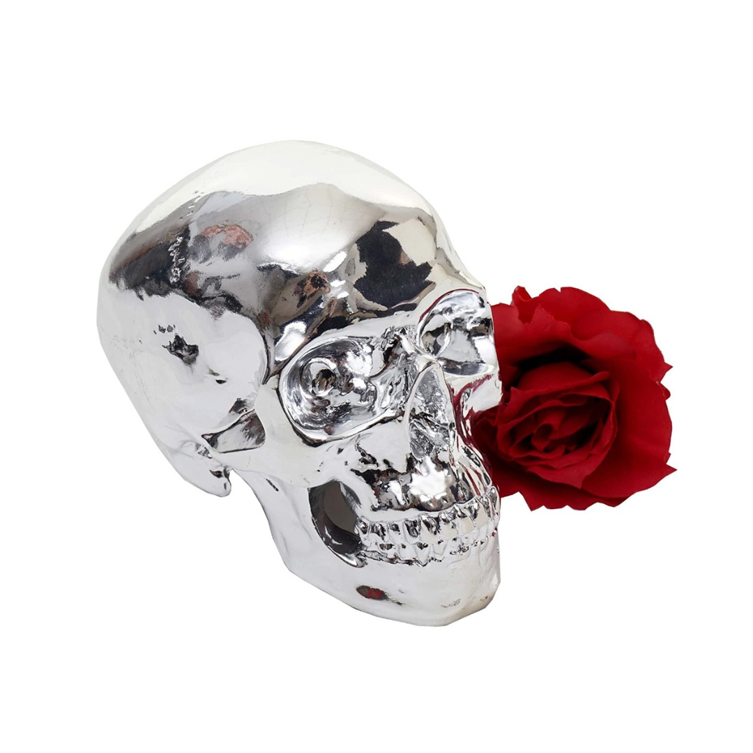 Deko Totenkopf silber Polyresin