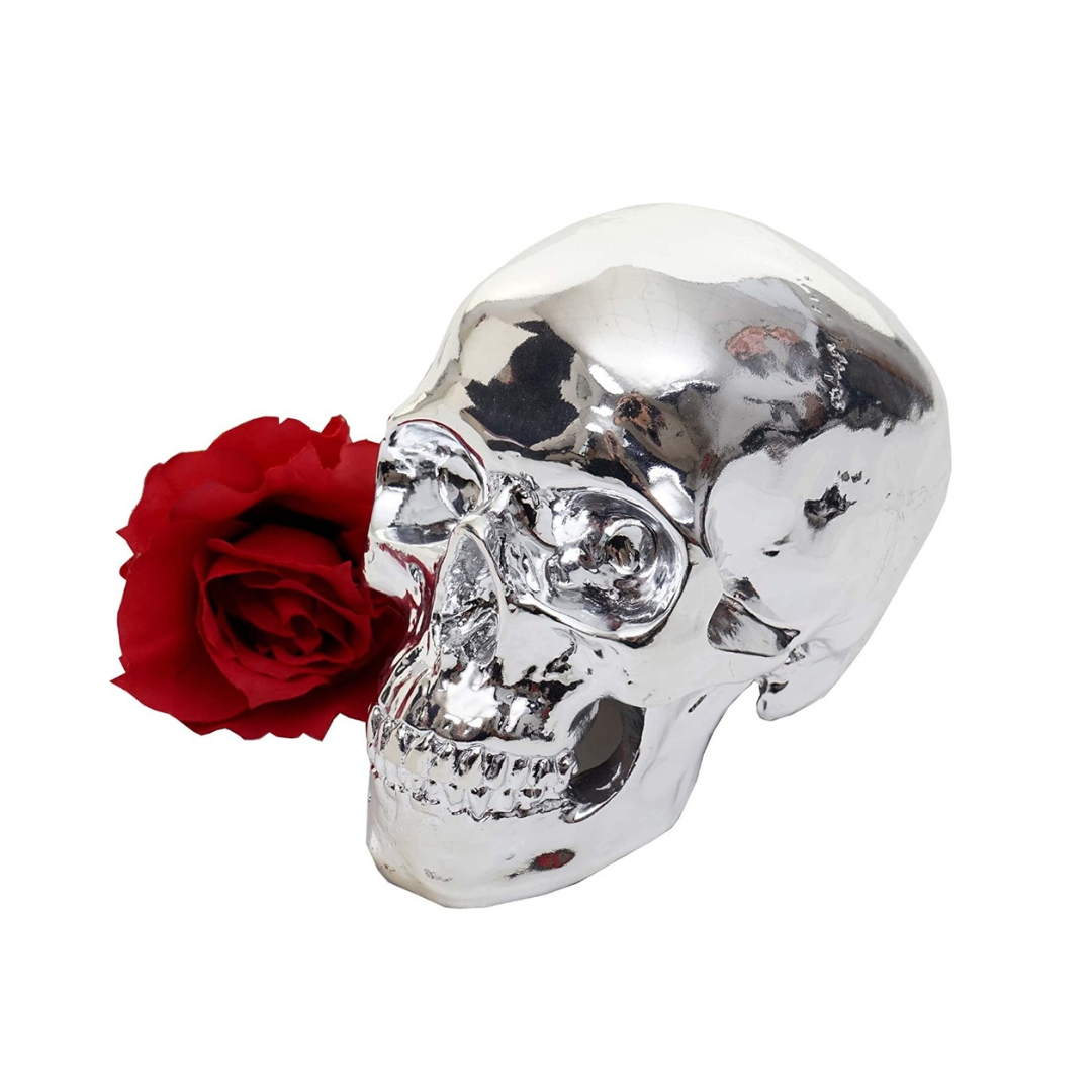 Deko Totenkopf silber Polyresin